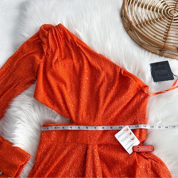 Mac Duggal 26730 Sequined One Shoulder Cut Out Gown Dress Tangerine Orange 10 - Picture 15 of 16